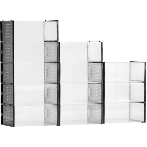 VEVOR Shoe Storage Boxes, 12 Pack Stackable Shoe Boxes Storage Organizers, Fit up to US Size 11, Plastic Modular Space Saving Sneaker Containers for Storing High Heels, Boots, and Hats, Black Frame