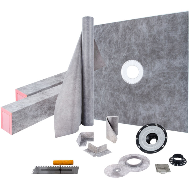 Vevor - Shower Curb Kit, 121.9 X 121.9 Cm Watertight Shower Curb Overlay With 10.2 Cm Abs Central Bonding Flange, 10.2 Cm Stainless Steel Grate, 2