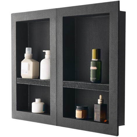 VEVOR Shower Niche, 40.6 x 61.0 cm + 40.6 x 61.0 cm Recessed Wall Niche with Movable Shelf, 10.2 cm Thick Modern Soap & Shampoo Storage Organizer,Square Corners,Sealed Waterproof, Black for Bathroom