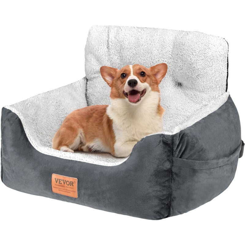 VEVOR Siege auto pour chien petit 9 kg, siege rehausseur pour chiens avec dossier haut, poche de rangement, laisse de securite a clipser, rembourrage