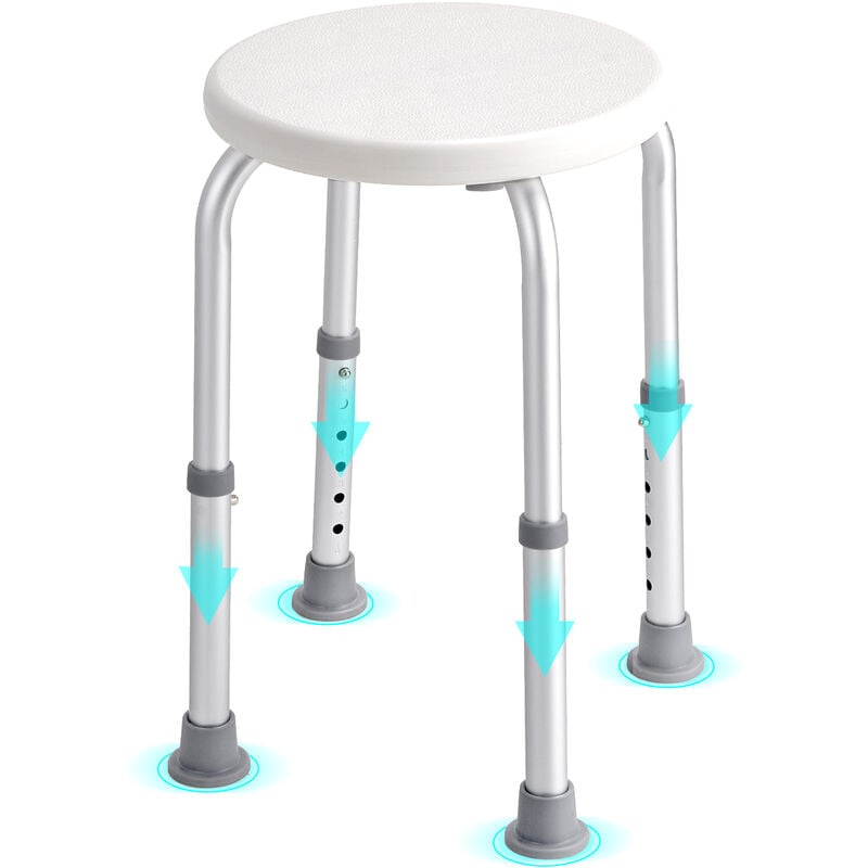 Siege de Douche Antiderapant Charge 136,1 kg Tabouret de Douche Hauteur Reglable 355-480 mm Chaise de Douche en Alu et pe Aide a la Douche pour