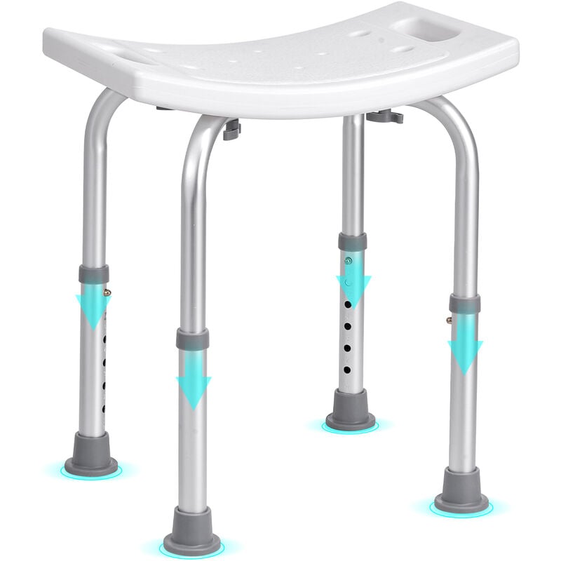 Siege de Douche Antiderapant Hauteur Reglable 360-485 mm Tabouret de Douche Charge 158,8 kg Chaise de Douche en Alu et pe Aide a la Douche pour