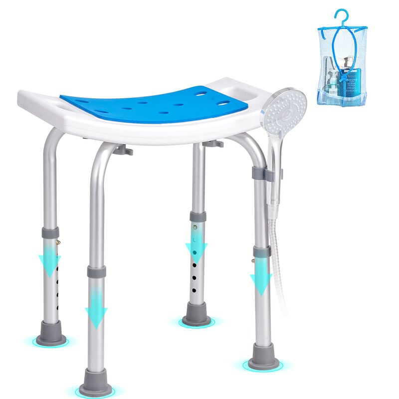 VEVOR Siege de Douche Antiderapant Hauteur Reglable 360-490 mm Tabouret de Douche Charge 158,8 kg Chaise de Douche en Alu et PE Aide a la Douche pour