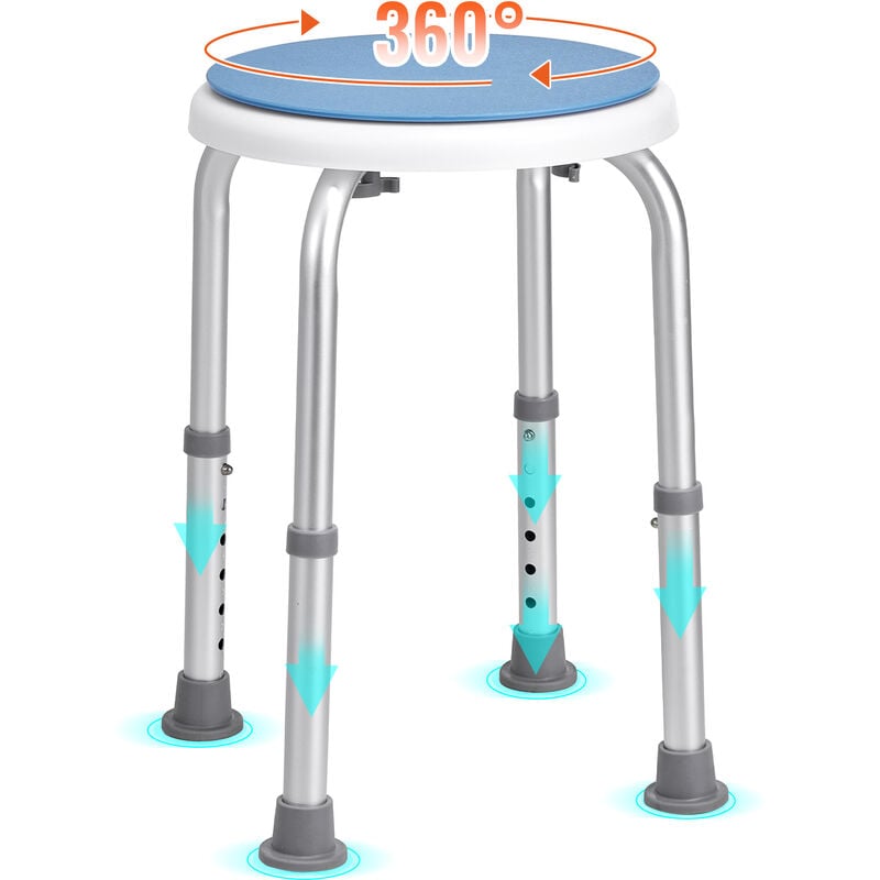 VEVOR Siege de Douche Antiderapant Rotatif a 360° Tabouret de Douche 136,1 kg Hauteur Reglable 360-485 mm Chaise de Douche en Alu Aide a la Douche