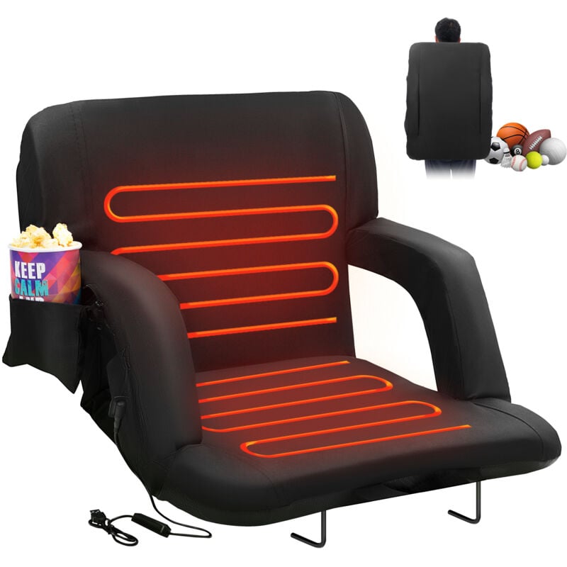 VEVOR Siege de stade double chauffant avec support dorsal, siege de gradin large chauffant a 3 niveaux, rembourre pliable avec crochet, poche,