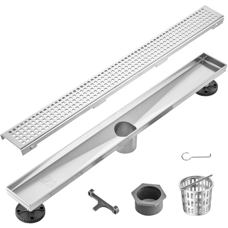 Mophorn - vevor Siphon Sol 609x70 mm Caniveau Douche Italienne Lineaire Grille a Motif Carre Acier Inox 304 Brosse 42,5 L/min Filtre Debris Cheveux