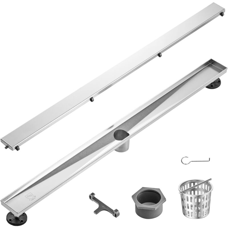 VEVOR Siphon Sol 914x70 mm Caniveau Douche Italienne Lineaire avec Couvercle Insertion dans Carrelage Acier Inox 304 Brosse Filtre Cheveux Drain de