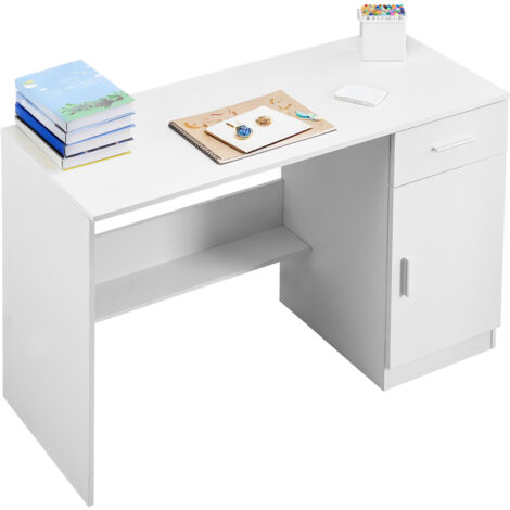 VEVOR Small Desk with Drawer, Kids Desk for Bedroom, Wooden Simple Study Table for Drawing, Reading, Writing, Rectangle MDF Study Storage Table with Adjustable Shelf for Home, Office, White