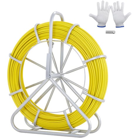 MOPHORN VEVOR Sonda Passacavi in Fibra di Vetro 7,9mm x150m con Supporto in Metallo Ago in Fibra di Vetro Estrattore di Cavo con 3 Teste di Trazione Strumento di Installazione di Cavo Elettrico in Fiberglass