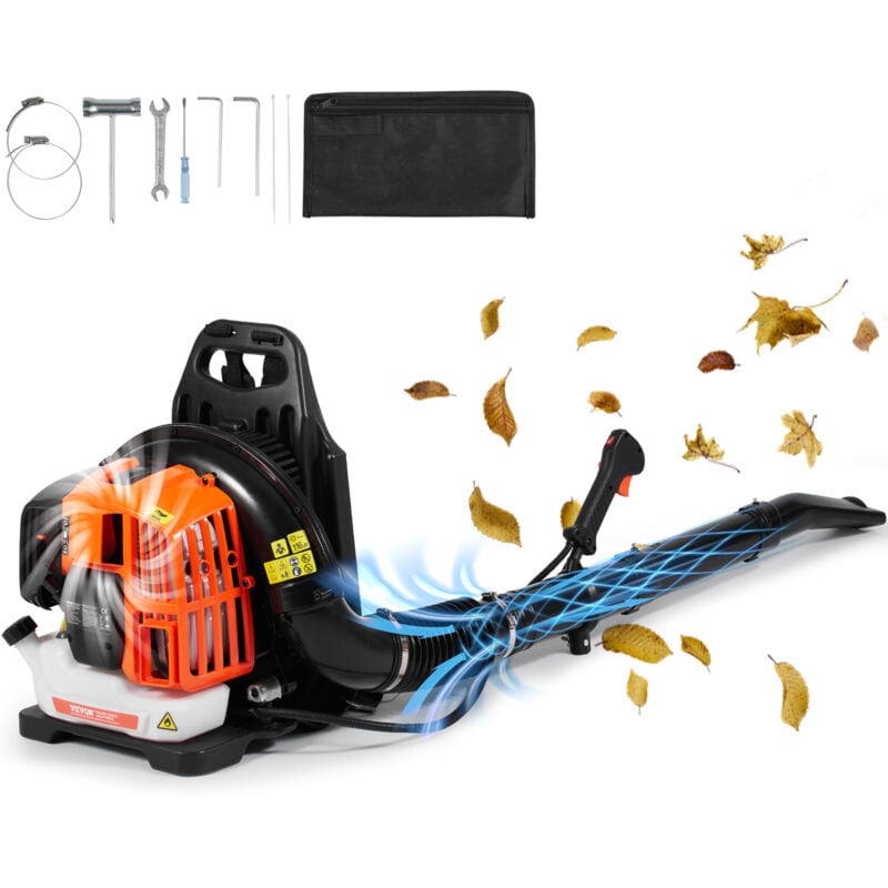 Vevor - Souffleur de feuilles a essence, 52 cc, souffleur de neige a dos 2 temps, avec reservoir de carburant 1,37 l, volume deair 480 cfm pour
