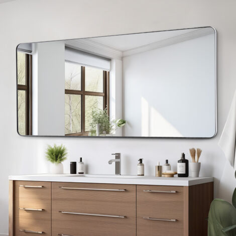 VEVOR Specchio da Trucco da Parete, Specchio 1828 x 813 mm con Cornice in Lega di Alluminio e Pellicola Antideflagrante, Specchio Antigraffio con Staffa a Forma di Z, Adatto per Bagno Soggiorno