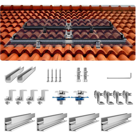 EXLECO 6 x 30 cm, supporto solare per tetto piatto, set di montaggio per centrali da balcone, pannello solare, supporto per tetto piatto, supporto fotovoltaico, binario di montaggio con morsetti