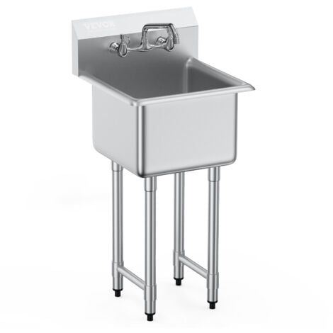 VEVOR Stainless Steel Prep & Utility Sink, 1 Compartment Free Standing Small Sink Include Faucet & legs, 18"x41" Commercial Single Bowl Sinks for Garage, Restaurant, Kitchen, Laundry, NSF Certified