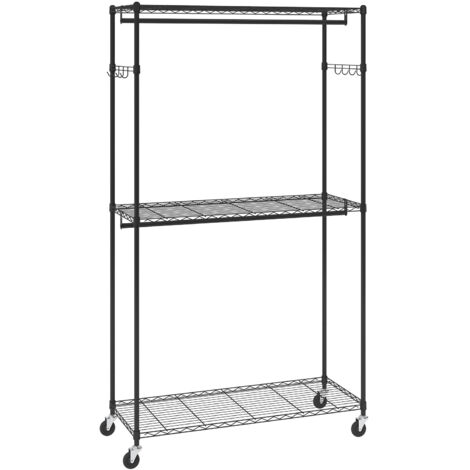 VEVOR Stand Appendiabiti a Rotelle Capacita Carico Statica Max. 182kg con 3 Ripiani Carico 41 kg Singolo Camera da Letto Soggiorno, Appendiabiti 4 Ruote 1162x450x2040 mm in Acciaio al Carbonio Q235