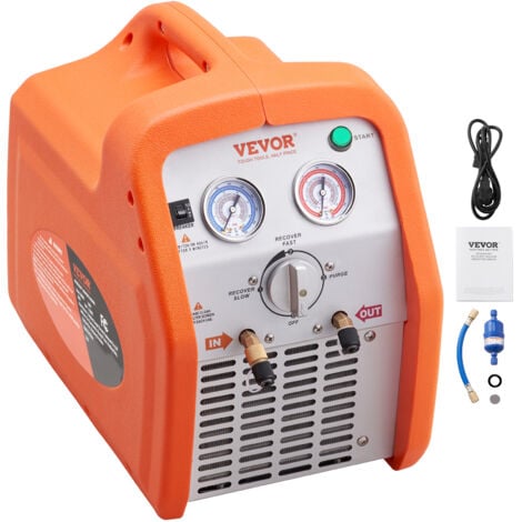 VEVOR Station de Recuperation Fluides Frigorigenes Portable 2 Cylindres 1 HP Machine de Recuperation de Refrigerant Liquide ou Vapeur 3,5 kg/min Auto-Nettoyage R32 R22 R134A R401A Climatisation HVAC