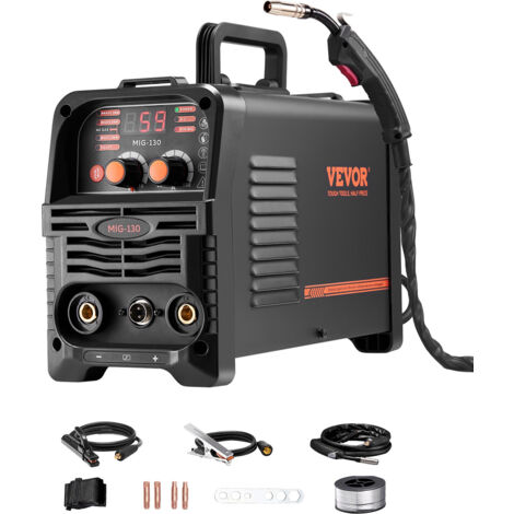 VEVOR Stazione Saldatura MIG Corrente Uscita 130 A, Saldatrice MIG Sinergica Portatile Multiprocesso Senza Gas Saldatrice MMA Lift TIG 3 in 1 Saldatrice con Tecnologia IGBT Inverter, Schermo Digitale