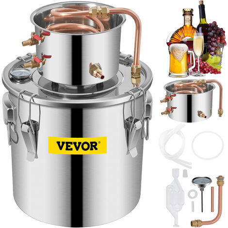 VEVOR Still Distiller 3Gal Water Distiller 12L Stainless Steel Water Distiller Copper Tube Home Brewing Kit Build-in Thermometer for DIY Whisky Wine Brandy Sliver