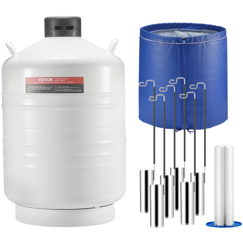Vevor - Stockage deazote liquide, recipient cryogenique en aluminium de 30 l, recipient LN2 avec six bidons et sac de transport a bandouliere, ideal