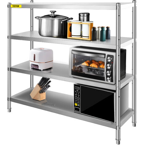 VEVOR Storage Shelf, 4-Tier Stainless Steel Shelving, Storage Shelving Unit, 70.9 x 17.7 x 59.1 Inch Heavy Duty Storage Rack Shelving, 1320 Lbs Total Capacity with Adjustable Height