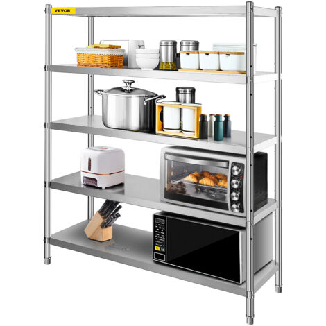 VEVOR Storage Shelf, 5-Tier Storage Shelving Unit, Stainless Steel Garage Shelf, 70.9 x 17.7 x 70.9 inch Heavy Duty Storage Shelving, 1650 Lbs Total Capacity with Adjustable Height