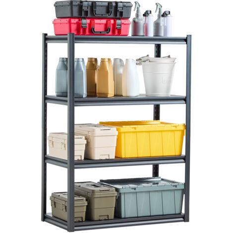 VEVOR Storage Shelves, 2400 lbs, 4 Tier Garage Storage Shelving, 20" D x 40" W x 57" H Adjustable Metal Shelves for Garage Shelves Utility Rack Shelf, Ideal for Kitchen, Warehouse, Basement, Black