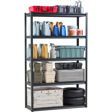 VEVOR Storage Shelves, 3000 lbs, 5 Tier Garage Storage Shelving, 18" D x 48" W x 78" H Adjustable Metal Shelves for Garage Shelves Utility Rack Shelf, Ideal for Kitchen, Warehouse, Basement, Black