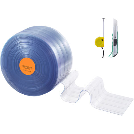 VEVOR Strip Curtain, 100' Length x 12" Width x 0.12" Thickness, Clear Ribbed PVC Curtain Strip Door Bulk Roll, Plastic Door Strips for Doorway of Supermarket, Garage, Warehouse, Barn, Pet Animal House