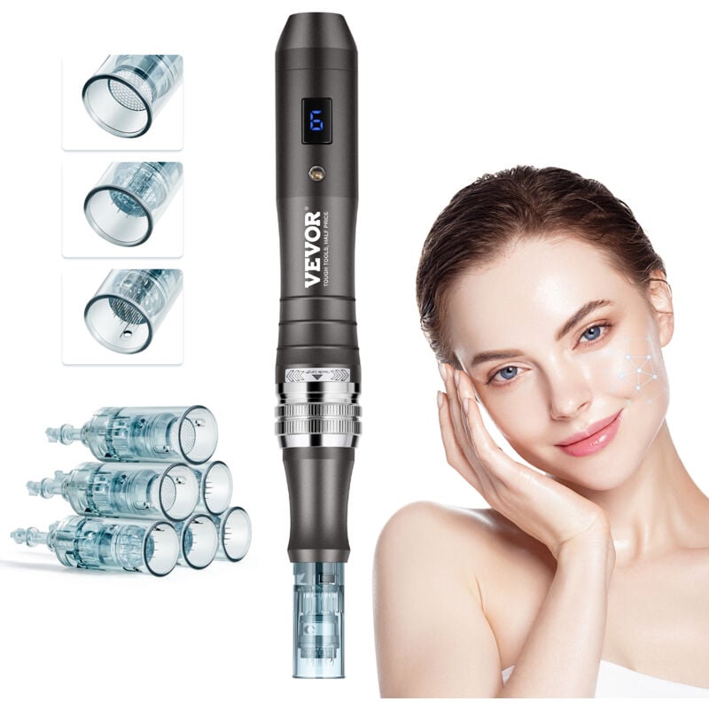 VEVOR Stylo de Microneedling Visage 6 Aiguilles Jetables, Stylo Derma Electrique Professionnel Appareil de Beaute Dermapen a 6 Vitesses Variables