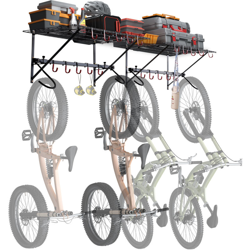 Vevor - Support de rangement pour velo, 1600 mm, 4 porte-velos avec 2 etageres, organisateur maison et de garage, charge 226,8 kg, support mural