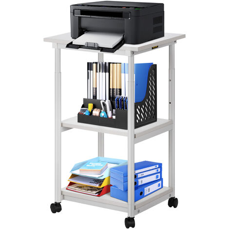 VEVOR Support deImprimante Etagere de Rangement Bureau Mobile 3 Niveaux Blanc