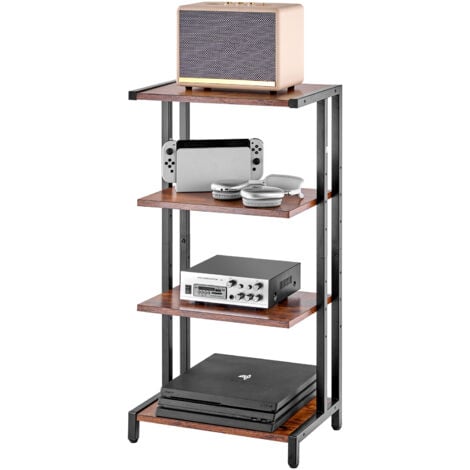 VEVOR Support multimedia AV a 4 niveaux,support multimedia audio-video en bois avec lumieres LED pour lecteurs DVD/decodeurs de cables/consoles de jeux,armoire de rangement multimedia reglable en