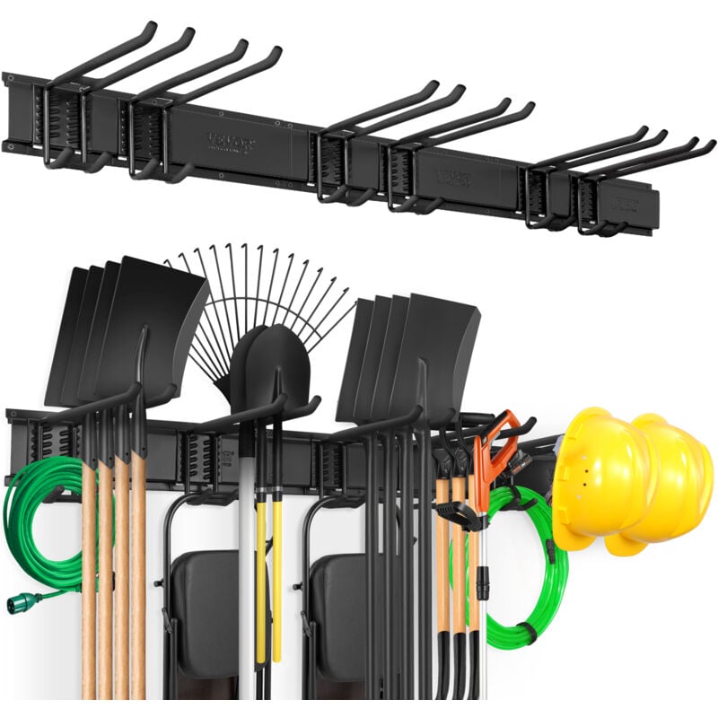 VEVOR Support Mural deOutils de Garage, Capacite de Charge Maximale 363 kg, Organisateur de Rangement Jardin avec 6 Crochets Reglables et 3 Rails