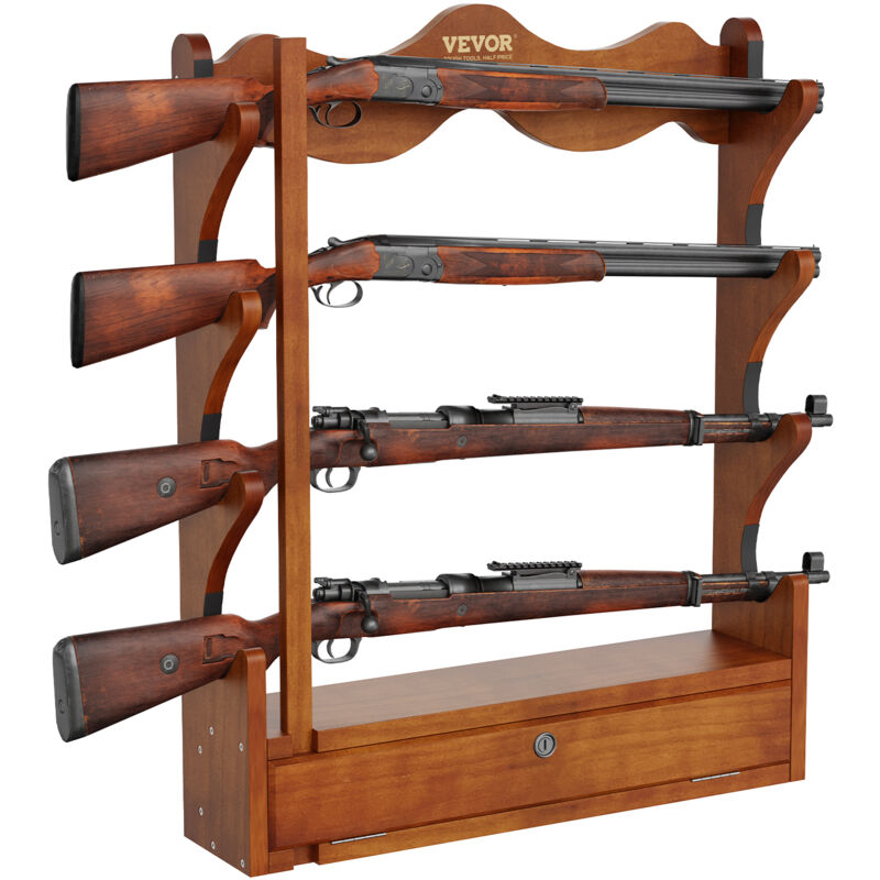 VEVOR Support Mural pour Arme a Feu, Porte-fusil en Bois, Rack a Fusils 4 Emplacements, Charge 60 kg, avec Rembourrage Doux, Rangement Exposition des