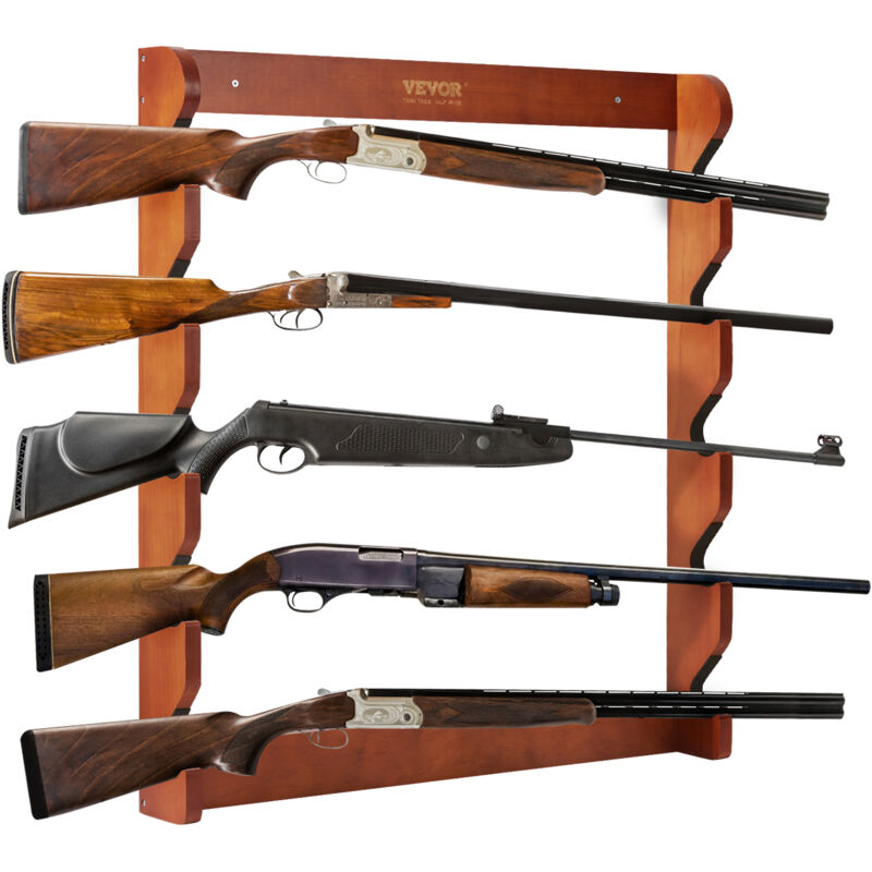 VEVOR Support Mural pour Arme a Feu, Porte-fusil en Bois, Rack a Fusils 5 Emplacements, Charge 60 kg, avec Rembourrage Doux, Rangement Exposition des