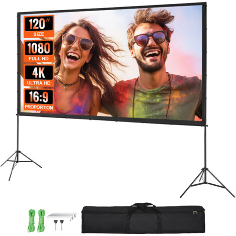 VEVOR Supporto con Schermo di Proiezione Avvolgibile Manuale 120 Pollici 16:9 HD 4K Proiettore Antirughe Tela Ampio Montaggio a Parete Immagine Dettagliata per Home Theater Festa, Telo per Proiettore