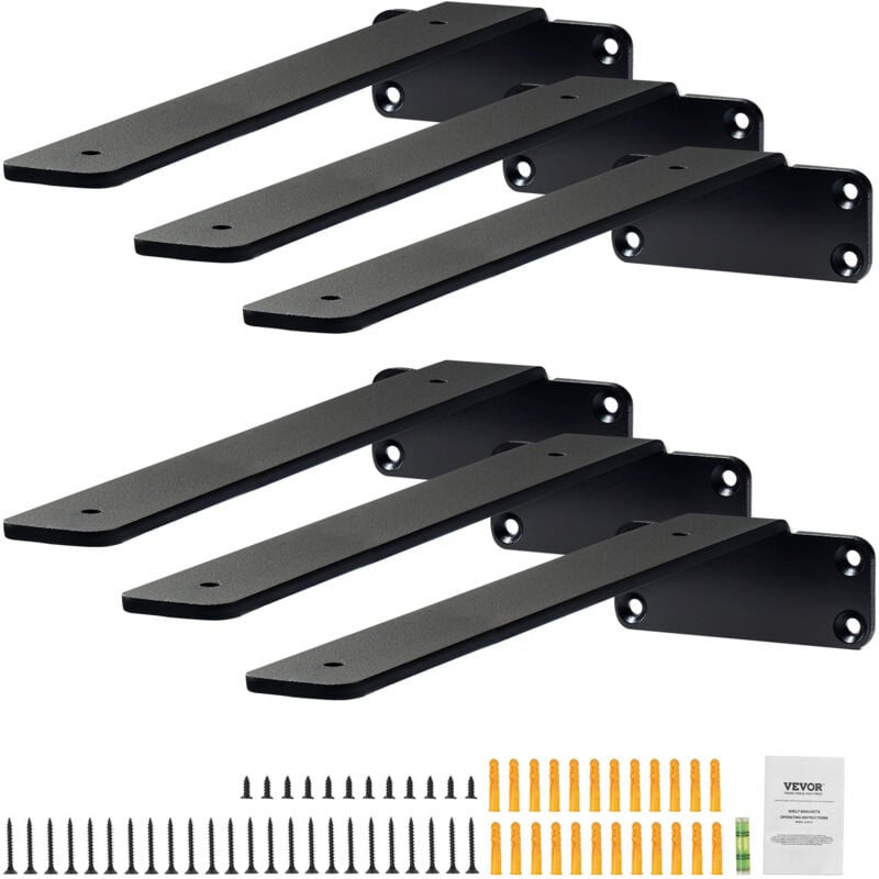 Vevor - Supports deetageres, 310 x 100 x 45 mm, equerre deetagere flottante robuste, 6 pieces, supports pour etageres en l noir mat de 5 mm