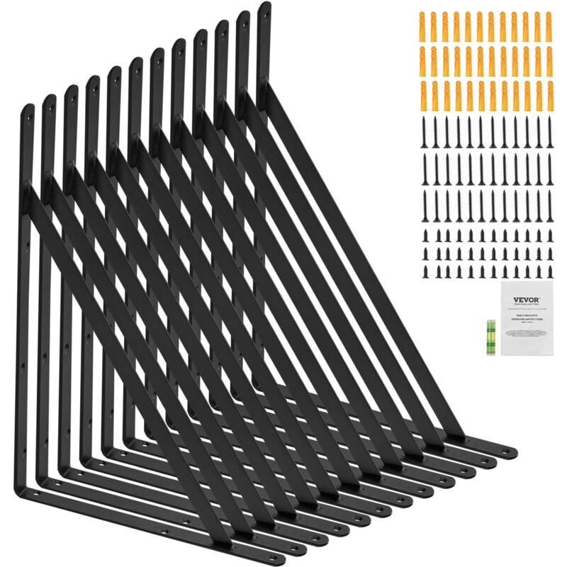 Vevor Supports deetageres, 460x305 mm, equerre deetagere flottante robuste,12 pieces, support pour etagere triangulaire noir mat de 3 mm deepaisseur,
