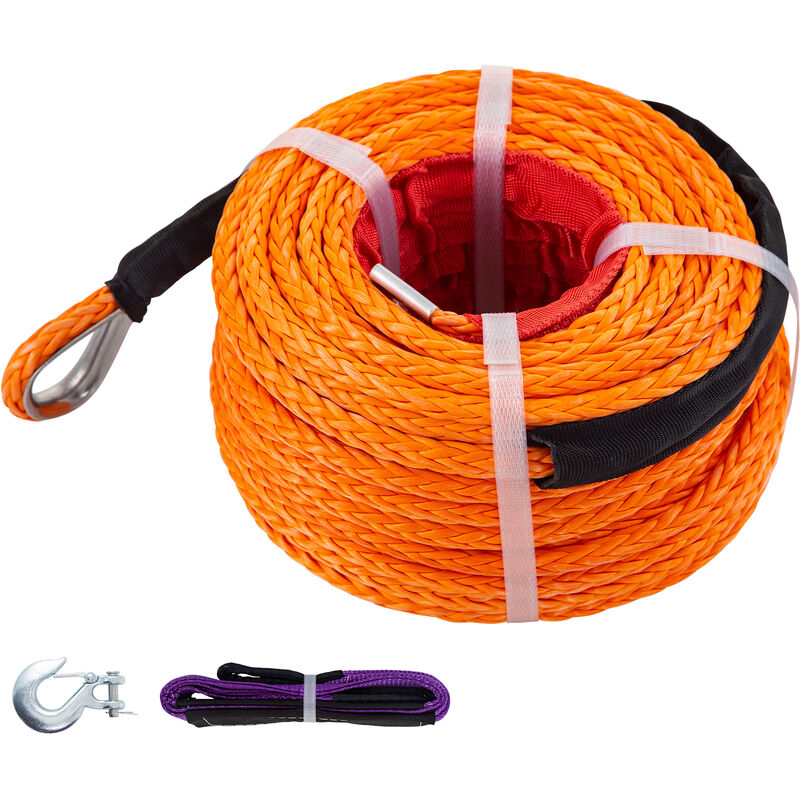Synthetic Wicch Corde 3/8 'x 100 pieds, cable de treuil avec crochet G70 18740 lb Force de travail, 12 brins, cable de treuil synthetique avec