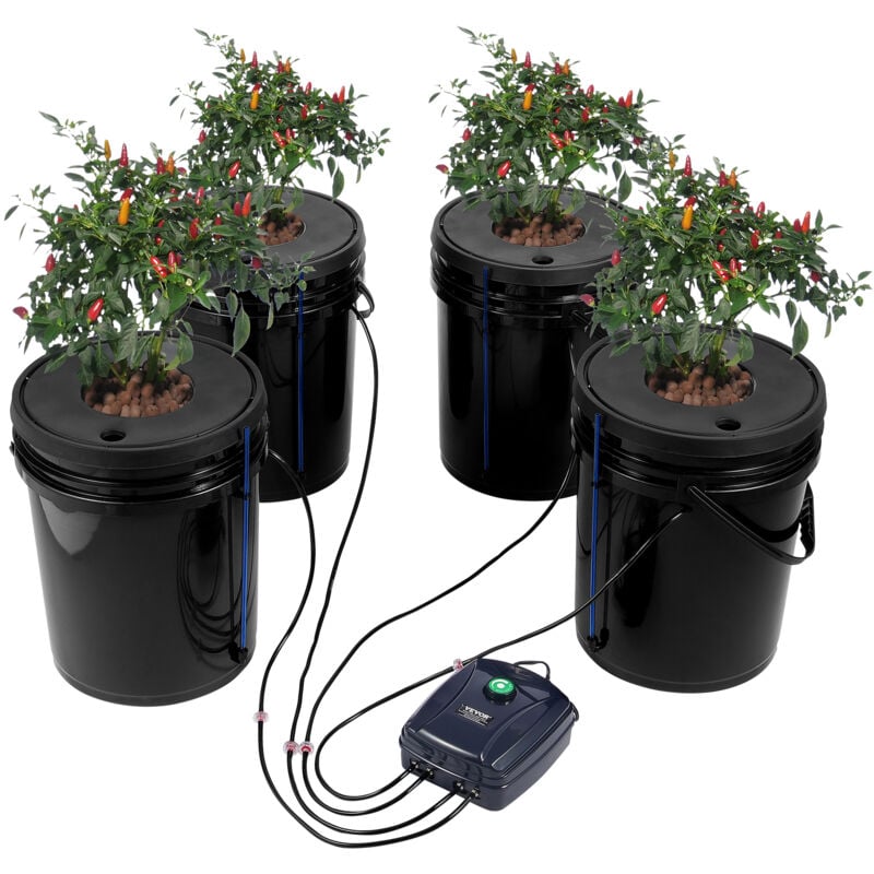 Vevor - Systeme de Culture Hydroponique dwc, Kit de Culture en Eau Profonde 20 l 4 Seaux, avec Pompe a Air, Pierres a Air, Dispositif de Niveau