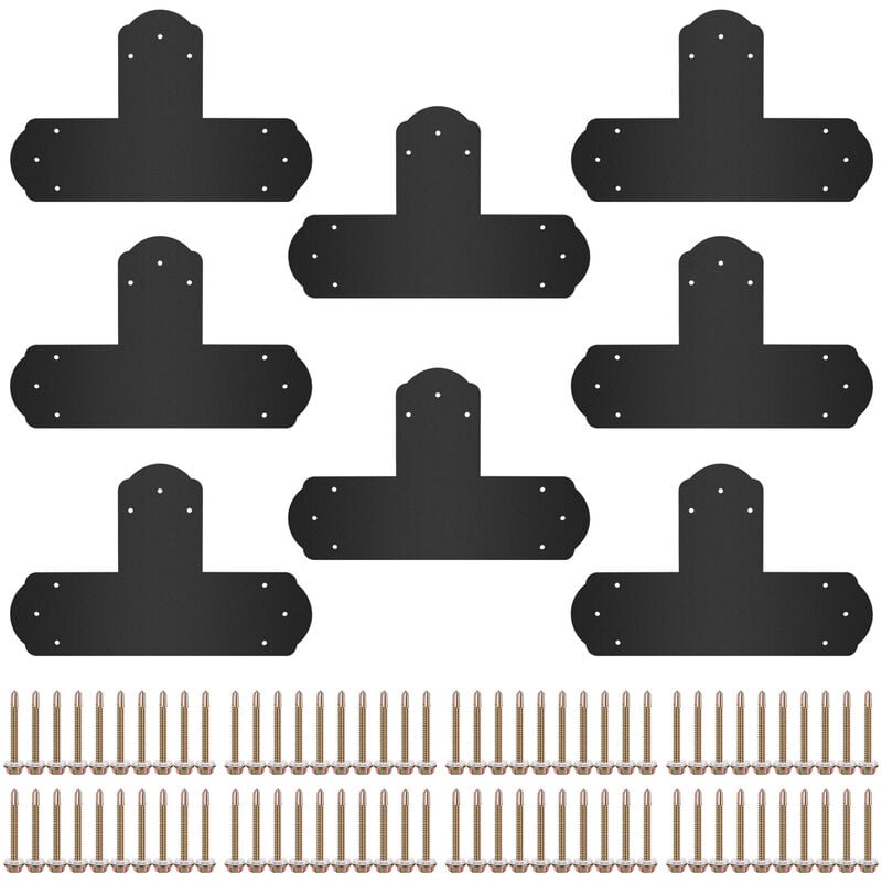 Vevor - t Bracket, 6'' x 6'', 8 PCs Black Powder-coated t Mending Plate, 16 Gauge Steel T-shaped Tie Flat Connector with Screws Set, Post to Beam