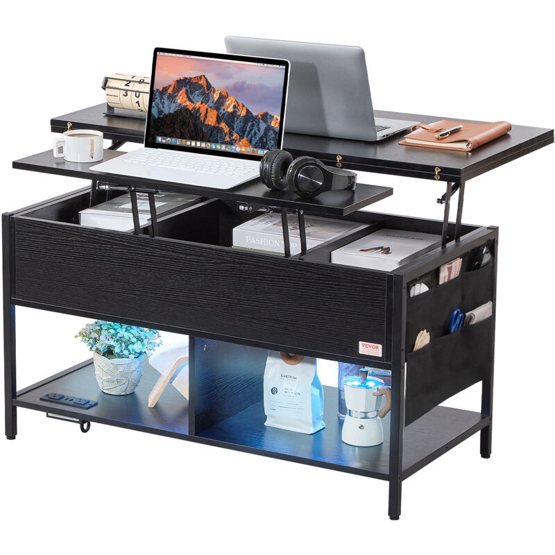 Vevor - Table basse avec plateau relevable, 1000 mm, table basse de salon rectangulaire avec poche de rangement supplementaire, table basse