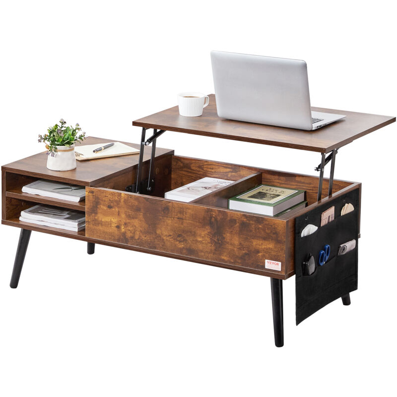 VEVOR Table basse avec plateau relevable, 1000 x 498 x 400 mm, table basse de salon rectangulaire avec poches de rangement supplementaires, capacite