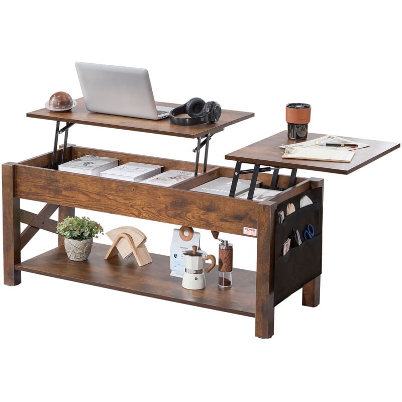 VEVOR Table basse avec plateau relevable, 1200 x 500 x 500 mm, table basse de salon rectangulaire avec poches de rangement supplementaires, capacite