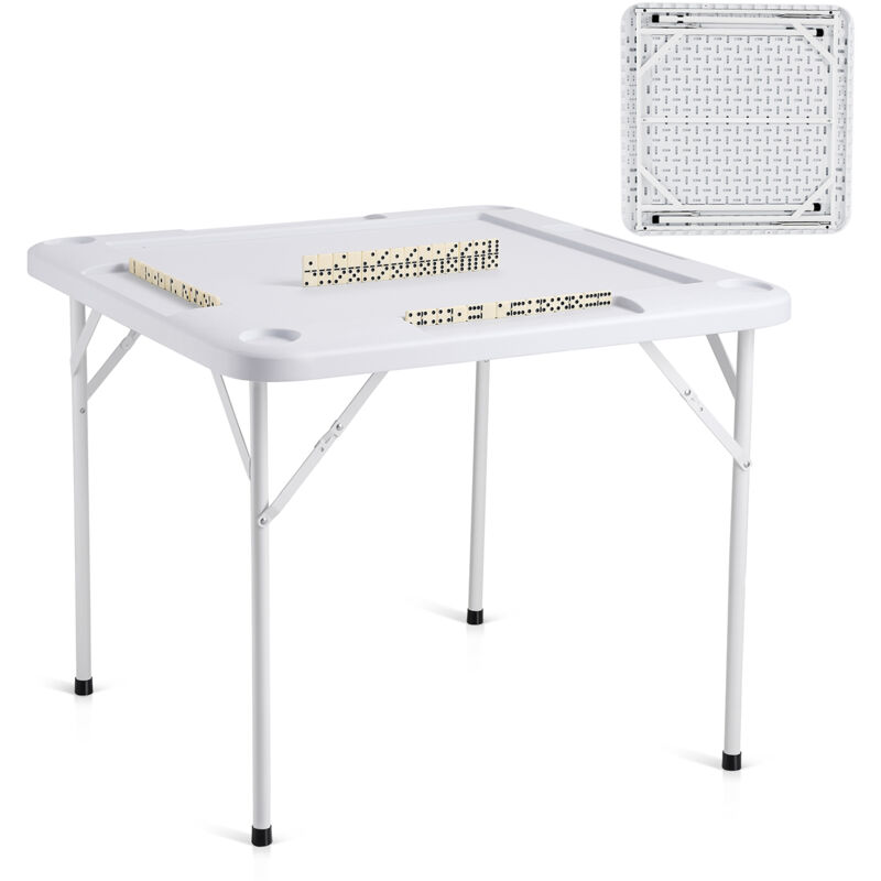 Mophorn - vevor Table de Mahjong Pliante Carree pour 4 Joueurs, Table de Jeu de Cartes Portable, avec 4 Porte-gobelets et 4 Plateaux a Jetons, Jeu de