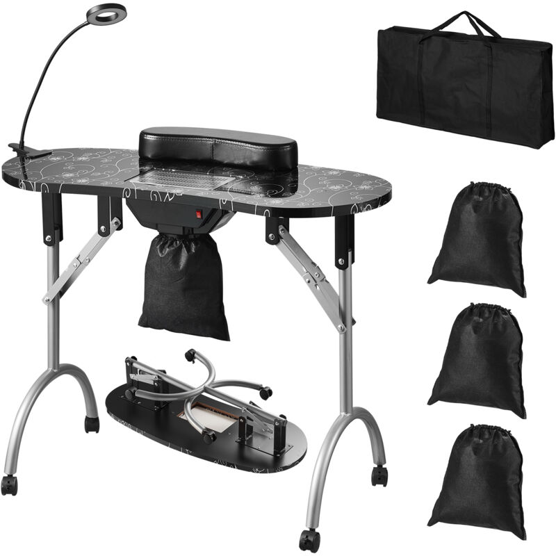 Mophorn - vevor Table de manucure portable, table ongles pliable collecteur de poussiere electrique technologie ongles mobile 4 roues 3 sacs a