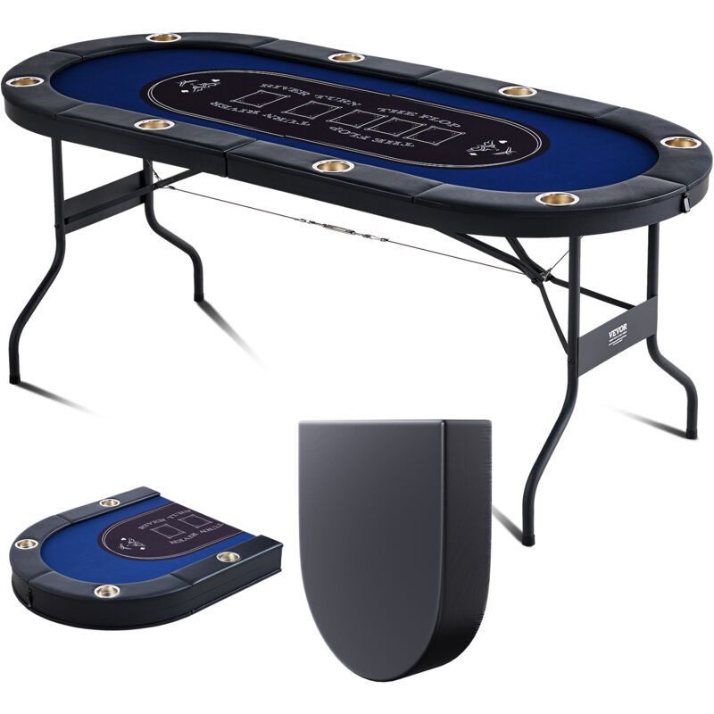 Vevor Tavolo da Poker per Gioco Gambe per Tavolo Pieghevoli 1830 x 820 x 720 mm, Tavolo da Poker Pieghevole, Piano da Poker Nero e Blu Pieghevole 8