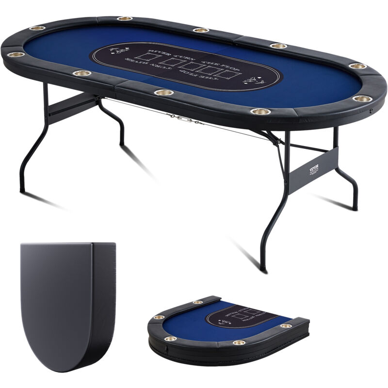 Vevor Tavolo da Poker per Gioco Gambe per Tavolo Pieghevoli 2140 x 1070 x 760 mm, Tavolo da Poker Pieghevole, Piano da Poker Nero e Blu Pieghevole 8