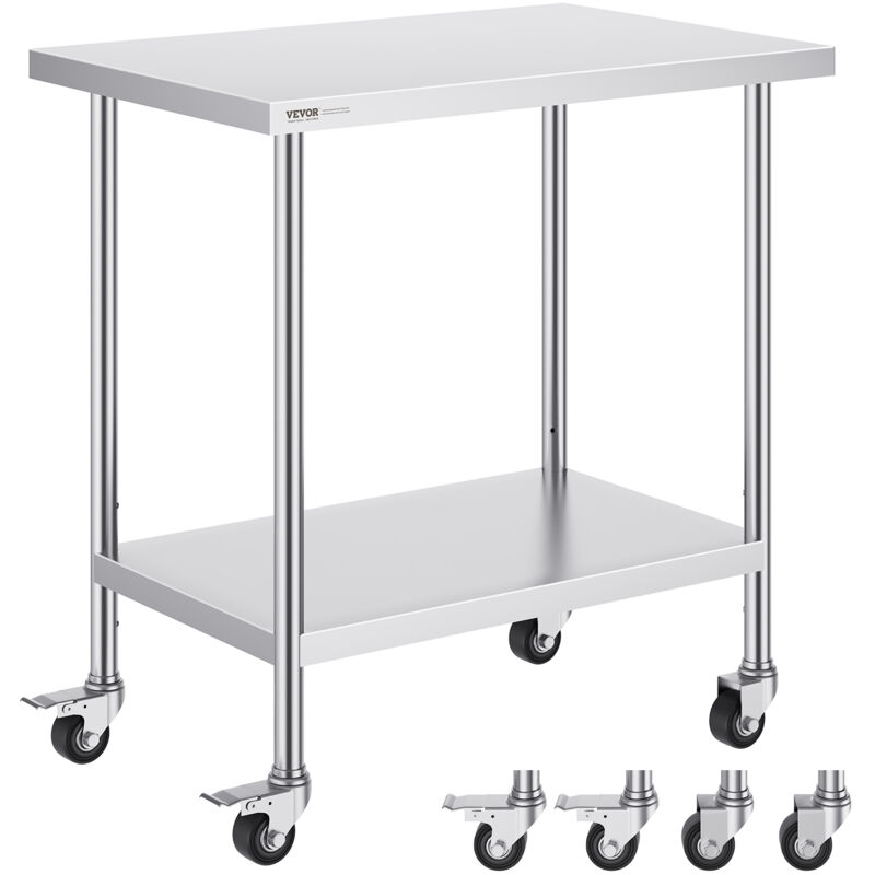 Table de preparation en acier inoxydable 24 x 36 x 38 pouces, equipee de 4 roulettes et de 3 reglages de hauteur, durable pour une utilisation en