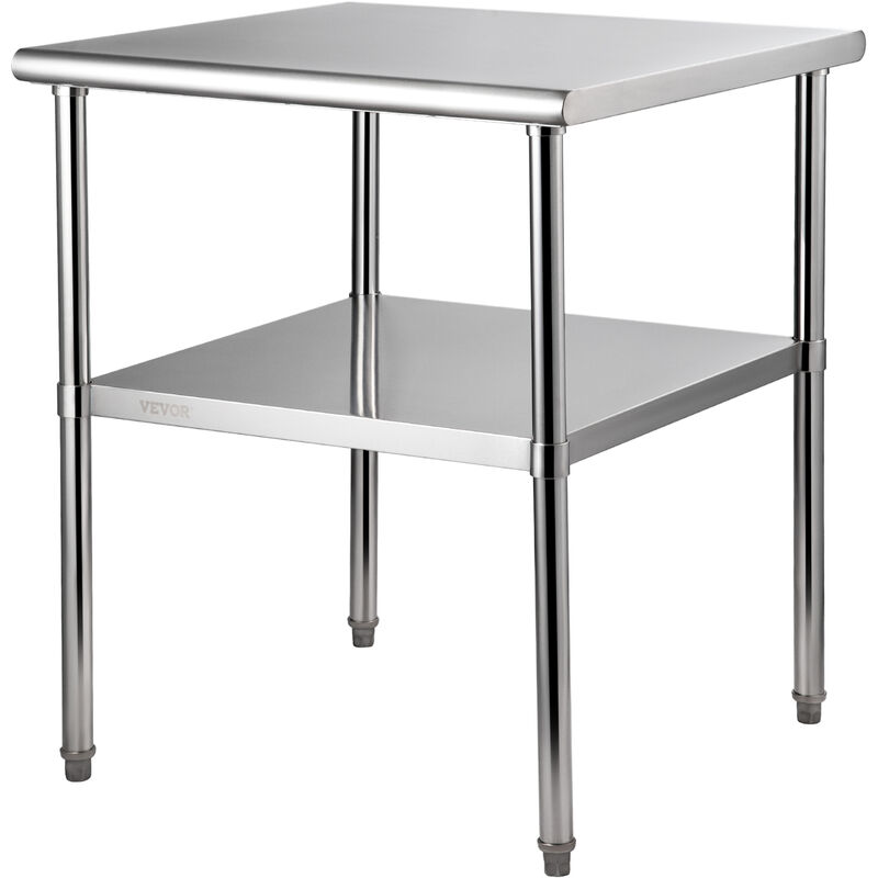Vevor - Table de preparation en acier inoxydable, 30 x 30 x 36 pouces, capacite de charge de 800 lb, table de travail en metal robuste avec etagere