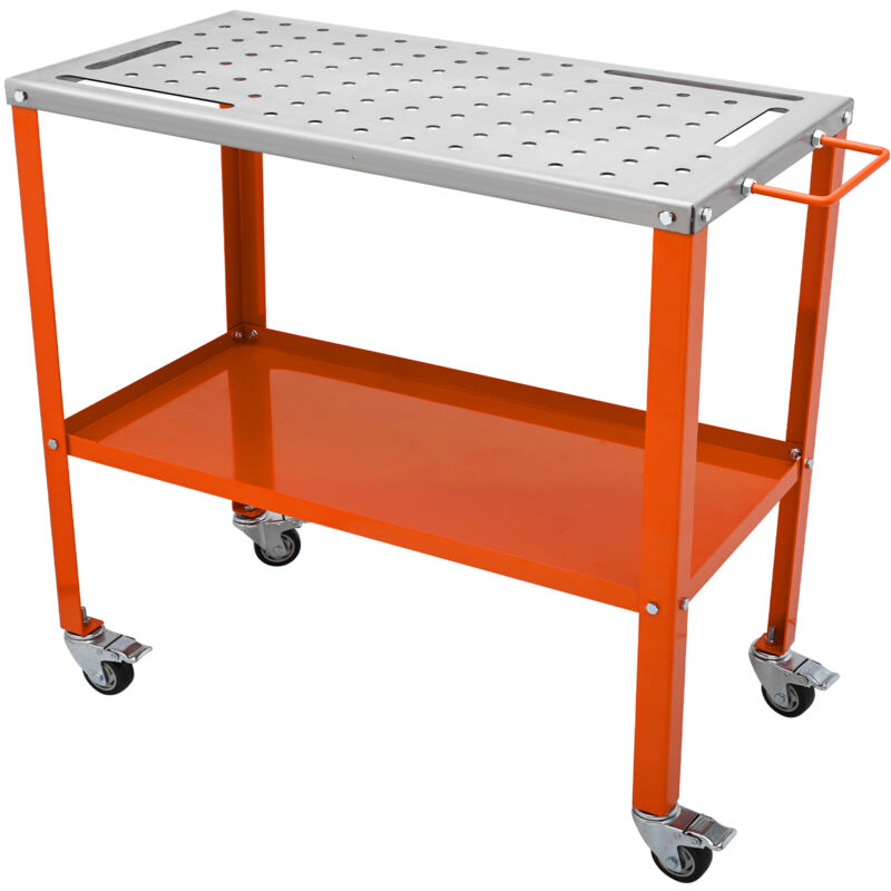 VEVOR Mobiler Schweißtisch 91,4x45,7cm Schweißwerkbank 544kg Tragfähigkeit Lochtisch 94 Löcher (φ 1,6cm) Werkbank Kohlenstoffstahl Arbeitstisch Schweißwagen mit Rädern 4 Werkzeugschlitzen